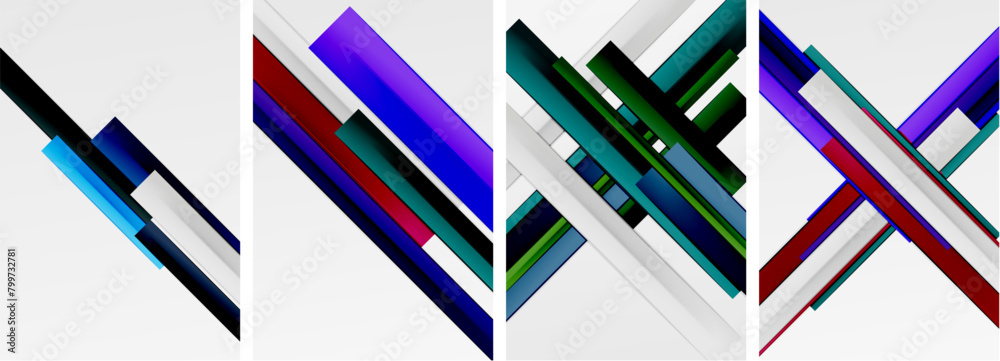 Poster a mesmerizing art piece featuring a pattern of electric blue and magenta geometric shapes rectangles