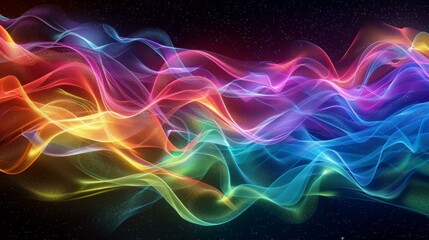 Fototapeta premium Abstract fluid iridescent holographic neon curved wave in motion, creating a mesmerizing colorful background. This gradient design captures the essence of fluidity and light, AI Generative