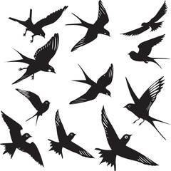 set of silhouettes of birds