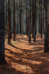 Obraz premium A carpet of pine needles covering the forest floor, with their linear arrangement creating a soothing pattern.