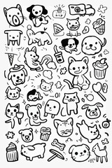 Fototapeta na wymiar Simple wallpaper of dogs and cats. Vector linear seamless pattern. For postcard covers, etc