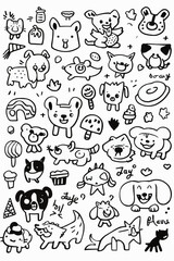 Fototapeta premium Simple wallpaper of dogs and cats. Vector linear seamless pattern. For postcard covers, etc