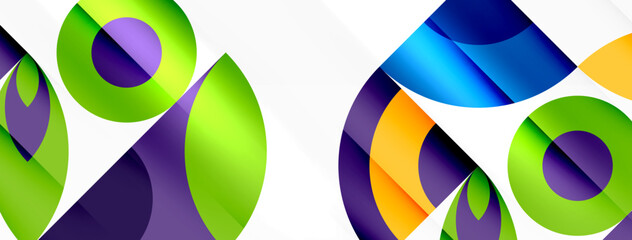 Obraz premium Colorfulness and symmetry are showcased in this art piece featuring a variety of colorful circles in shades of purple, magenta, and violet on a white background