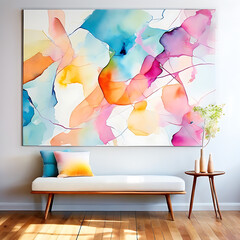 Vibrant hues and dynamic shapes dance across this abstract wallpaper, set against a watercolor backdrop. 