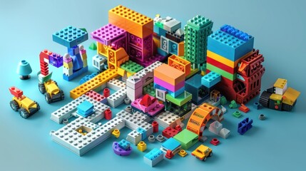 Construction sketches with Lego, colored hand-drawn sketches, AI generated images.