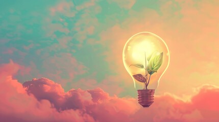 A light bulb with a plant growing inside of it.