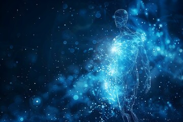 Abstract glowing human figure representing consciousness and spiritual life in astral body. Concept Consciousness, Spiritual Life, Astral Body, Abstract Art, Glowing Figure