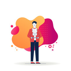 Waiter with wine glasses. Man in bowtie and red jacket flat vector illustration. Restaurant business, service, occupation concept for banner, website design or landing web page