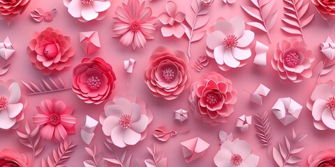 HD, 16k, empty space in center area, beautiful retro modern trendy Paper cut flowers bold and big 3D, minimalis element, background aspect ratio 2:1