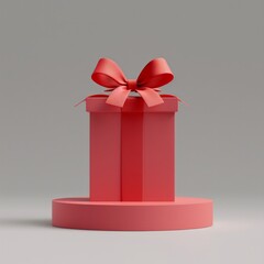 Design a 3D icon depicting a bold red gift box on an exhibition booth stand, AI Generative