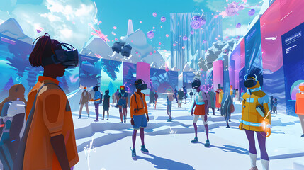 Exploring the intersection of gaming and AI in a futuristic metropolis.digital forum bustling with activity, where minds from diverse backgrounds converge to share insights, collaborate, and innovate 