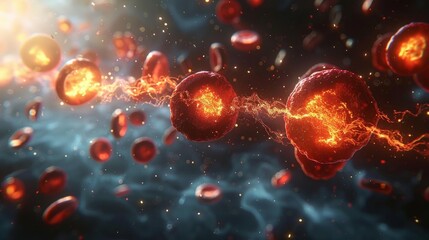 Dynamic exploration of red blood cells, flowing through the human circulatory system, capturing their essential role, AI Generative