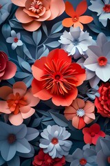 HD, 16k, empty space in center area, beautiful retro modern trendy Paper cut flowers bold and big 3D, minimalis element, background, aspect  ratio 2:3