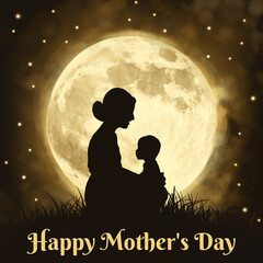 Mother's day illustration with a mother and child silhouette against. Happy Mother's Day card set. Vector illustration.