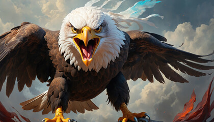 Fantasy Illustration of a wild eagle bird. Digital art style wallpaper background.