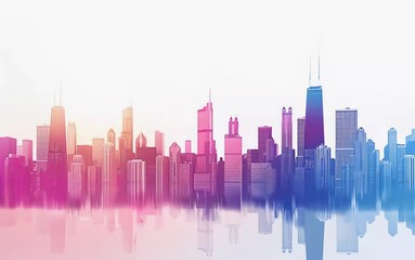 Chicago city colored gradient lines. All Chicago buildings - objects adjusted with an opacity mask