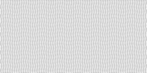 Squared grid seamless pattern with Waved mesh texture. Vector graphic illustration on white background