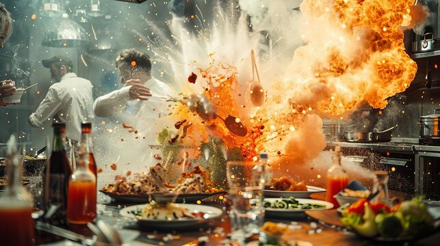 Extreme food challenge show Image of a televised food challenge where contestants must eat exotic and unusual dishes