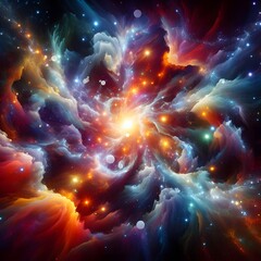 Cosmic Kaleidoscope abstract colorful shapes cascading and intertwining in a cosmic display of radiant light and color