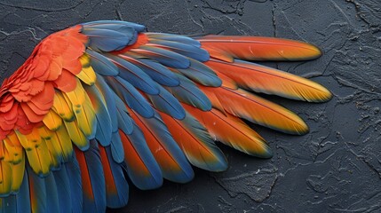 Obraz premium The intricate patterns and vibrant hues of a Macaw's wing, AI Generative