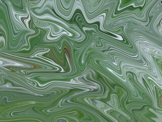 Green fluid art marbling paint textured background. Abstract creative fluid colors