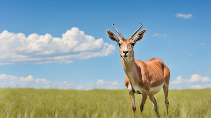 Low angle view of antelope in Grass field 