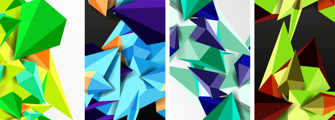 A creative arts piece featuring a collage of four different colored triangles on a white background. The artwork showcases a mix of Aqua, Azure, and Textile colors, forming a unique geometric design