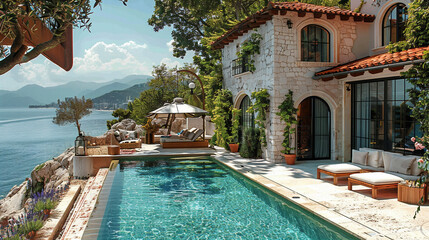 A coastal Mediterranean villa setting for such a pool would be exquisite. Picture this: The pool is set against the backdrop of a sprawling Mediterranean villa with terracotta tiles..