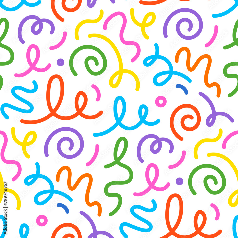 Aufkleber kid line color seamless pattern. abstract cute children party squiggle background design. fun kid co