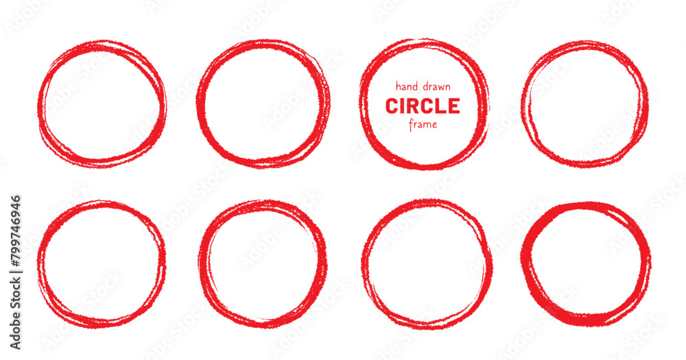 Poster round brush stroke red stamp vector frame. hand drawn rough scribble red effect line. paint color cr