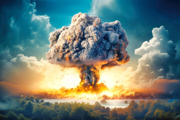 A massive cloud of smoke billows upward from the ground, creating a mesmerizing and dynamic display of movement and tumult. Big Bang. War - Powered by Adobe
