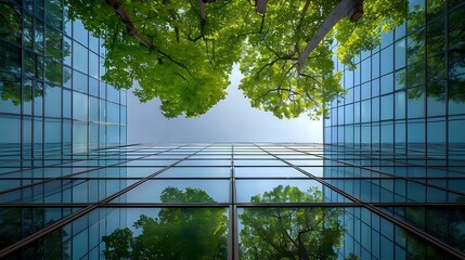 The Beauty of Coexistence: Glass Building and Nature in Reflection