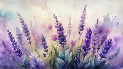 Beautiful Lavender Flowers Painting Creates Serene Atmosphere with Copy Space.