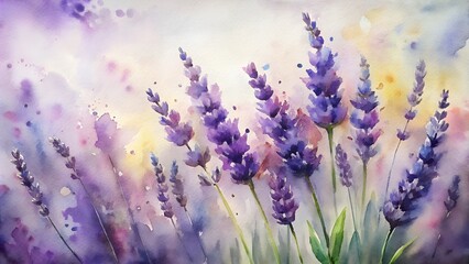 Lavender Flowers Painting Offers Copy Space on White Background, Ideal for Creative Projects.