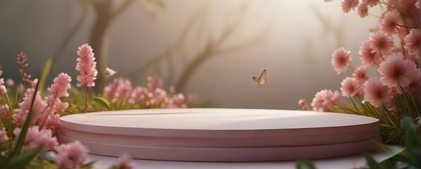 Cherry Blossom Pink Podium On White Background For Product Branding And Presentation 3d Rendering