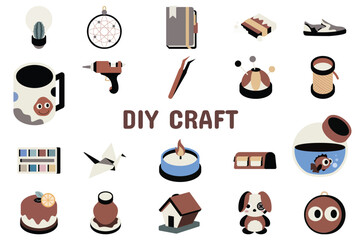 DIY Craft Flat Line Glyph Vector Illustration Icon Sticker Set Design Materials