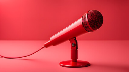 A red microphone is on a red background