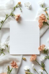 
blank square mother's day card product shot with a clean backdrop, the material for the card is white linen embossed, studio lighting, product photography