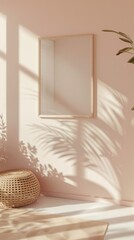 Chic Simplicity: Mockup Frame in Isometric View of Light Pink Room