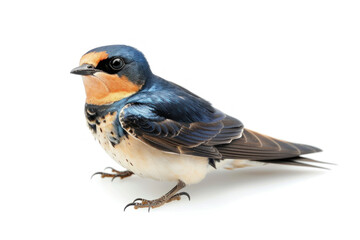 Naklejka premium A Vivid Barn Swallow Bird in Profile Isolated on a White Background