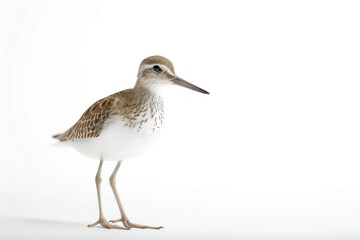 A Lone Common Sandpiper Bird Standing on White, Soft Natural Tones in Focus