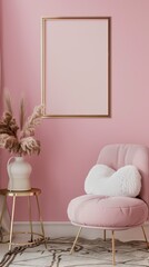 Chic Simplicity: Mockup Frame in Isometric View of Light Pink Room