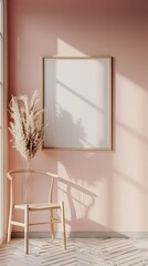 Chic Simplicity: Mockup Frame in Isometric View of Light Pink Room