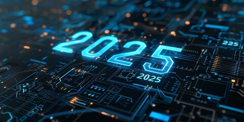 3D A glowing number 2025 3d number aspect ratio 2:1