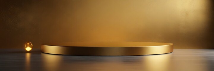 Abstract Template Concept.Soft gold podium with gold sprinkles bokeh light background in 3d style