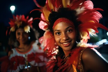 Colombian woman at the Carnavales de Barranquilla celebration, in colorful cultural attire