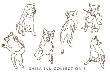 Shiba Inu Dog Outline Illustrations in Various Poses - Collection 5