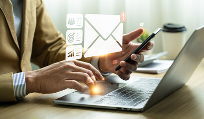 Email marketing concept, Business people use email to promote products or services. online...