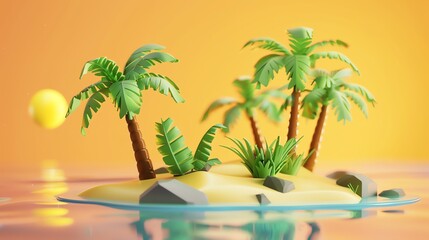 3D render mini island illustration 16K cute landscape aspect ratio 2:1