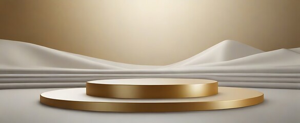 Gold luxury podium in golden interior with sun flare. Realistic 3d style
